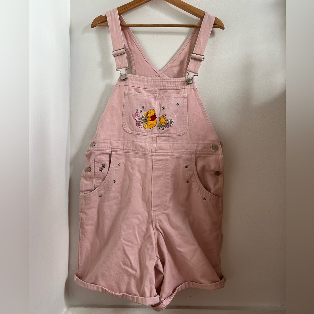 90s Vintage Disney Pink Overalls with Winnie the Pooh Embroidery